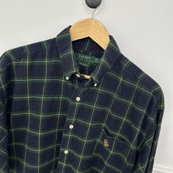 Men’s Polo Ralph Lauren Plaid Button Down Dress Shirt Green Cotton Size Large L - Picture 2 of 3